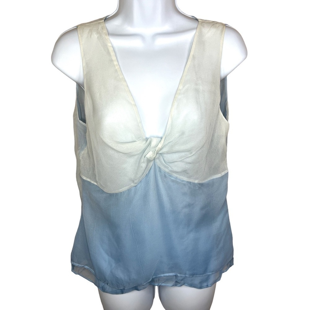 NEW Silk Blue Ombré Blouse New Frontier Sleeveless V Neck Lightweight Medium